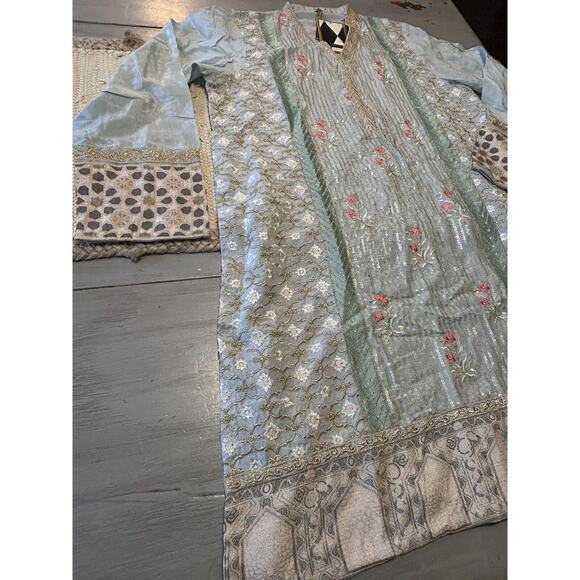 Beechtree Blue Pink Gold Embroidered Sequins Floral Tunic Dress Sz 12 Boho - Picture 5 of 12